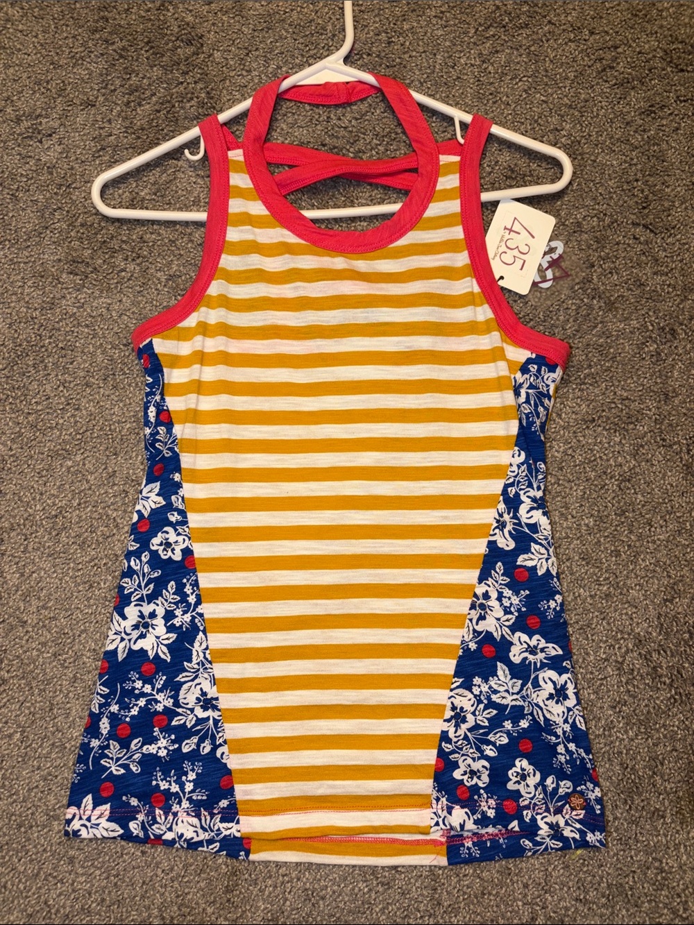Matilda Jane Yellow & Blue Striped Floral Tank Top with Pink Trim